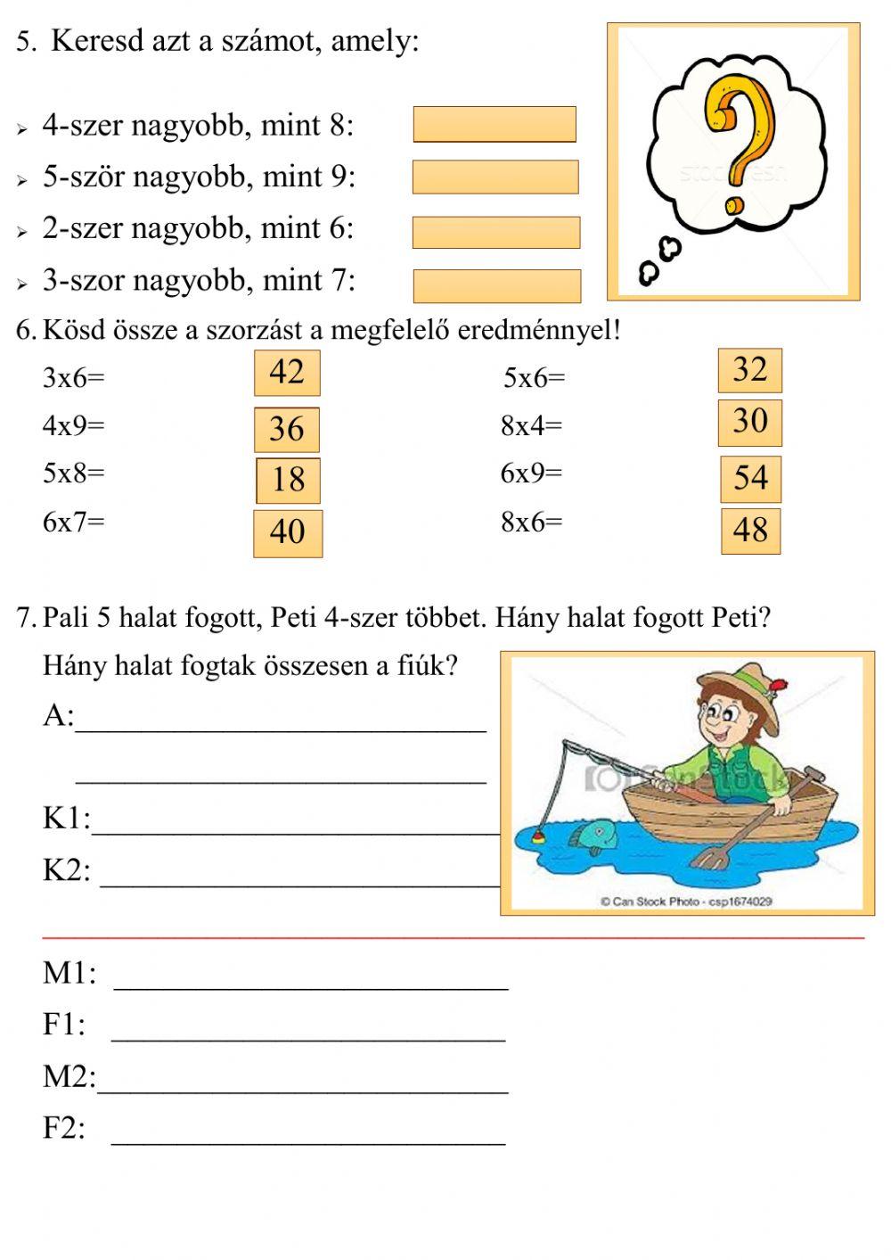 Szorzás begyakorlása 0-6-ig