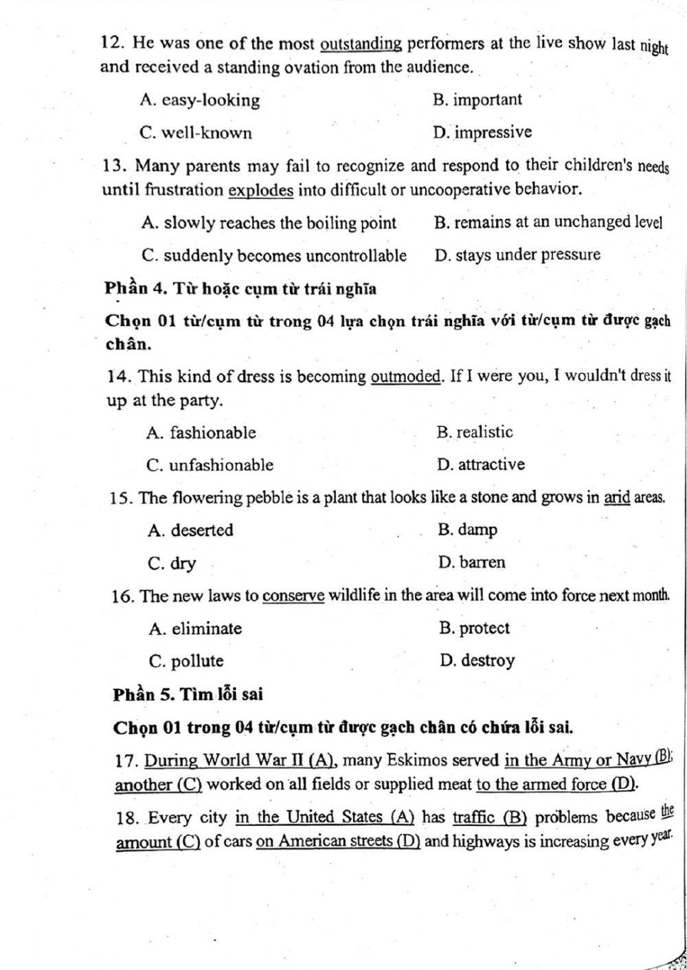 Đề thi đánh giá năng lực ngoại ngữ Tiếng Anh vào lớp 10 Chuyên ngoại ngữ - Số 6.1