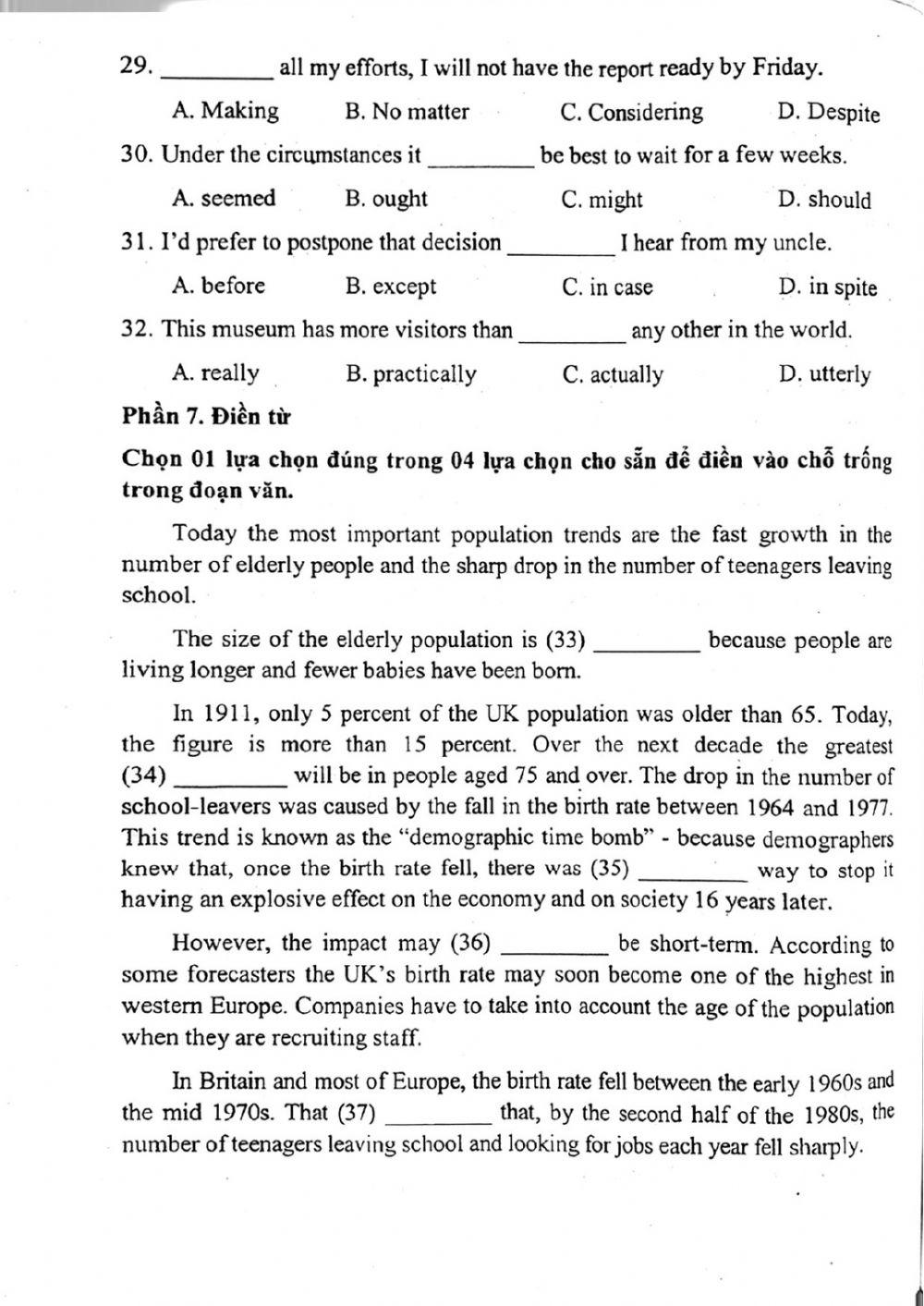 Đề thi đánh giá năng lực ngoại ngữ Tiếng Anh vào lớp 10 Chuyên ngoại ngữ - Số 6.1