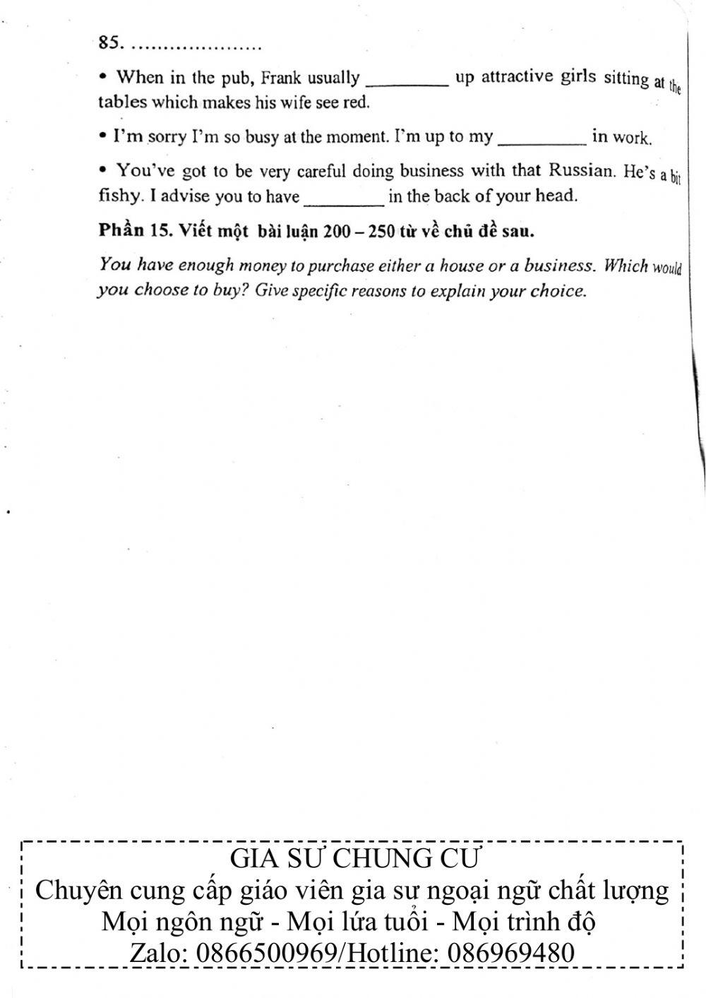 Đề thi đánh giá năng lực ngoại ngữ Tiếng Anh vào lớp 10 Chuyên ngoại ngữ - Số 6.2
