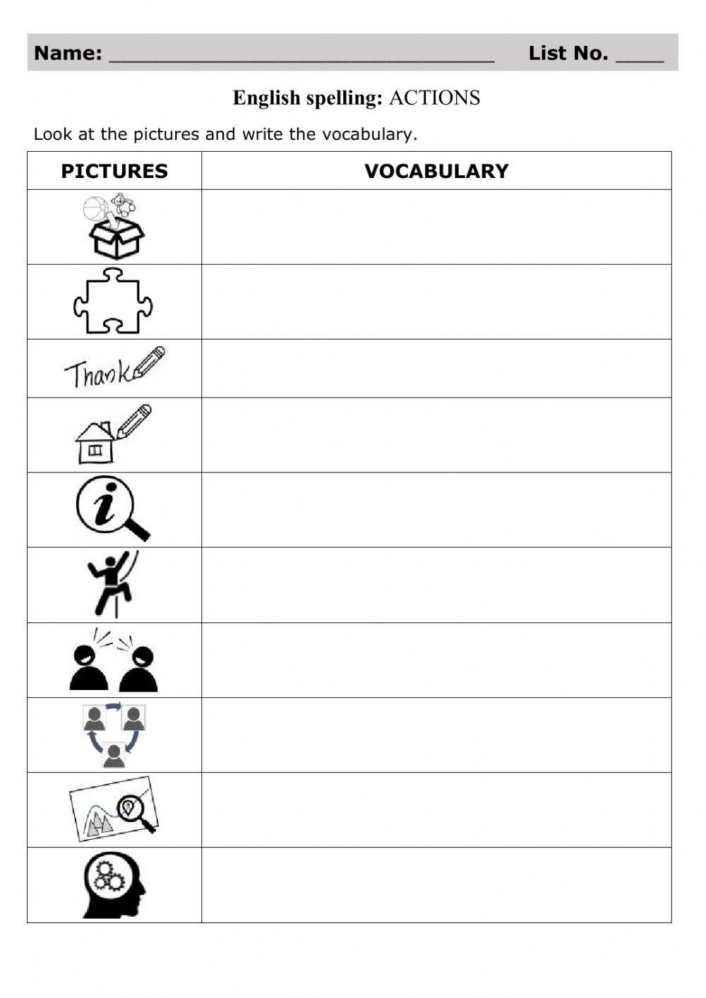 Spelling Test: Actions