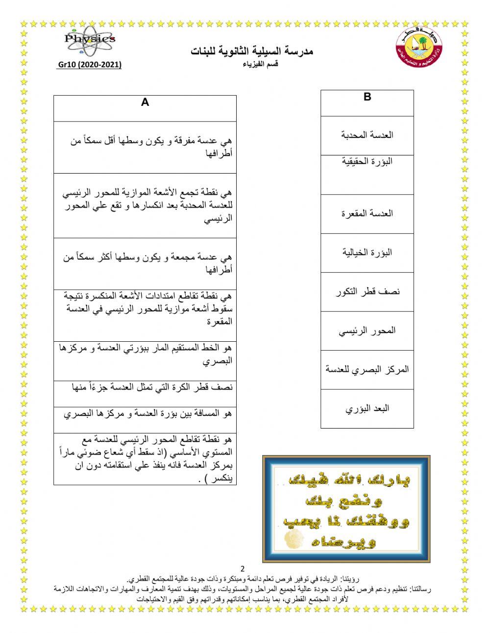 ورقة عمل تعريفات الوحدة الرابعة