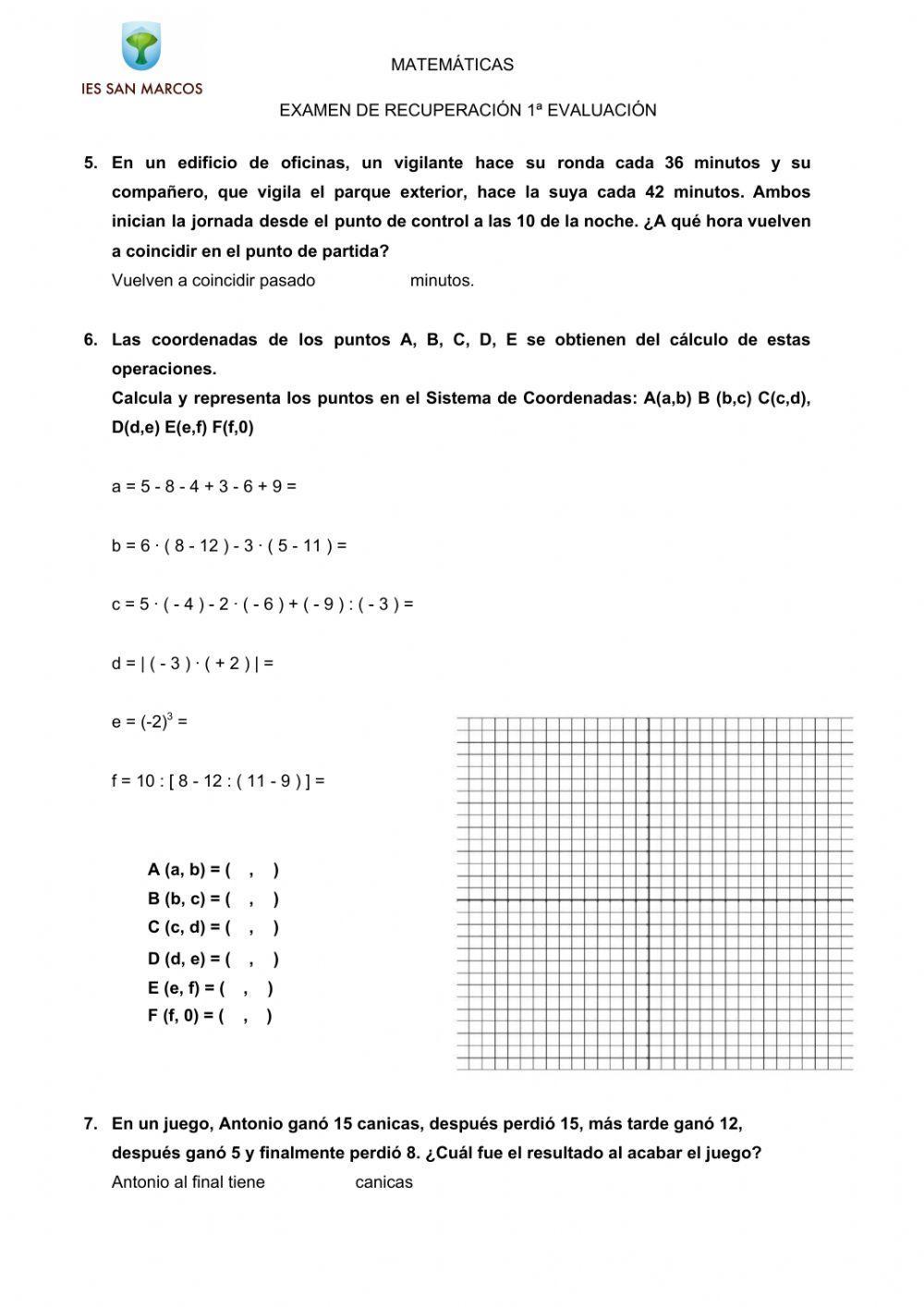 Examen de recuperación de la 1ª Evaluación