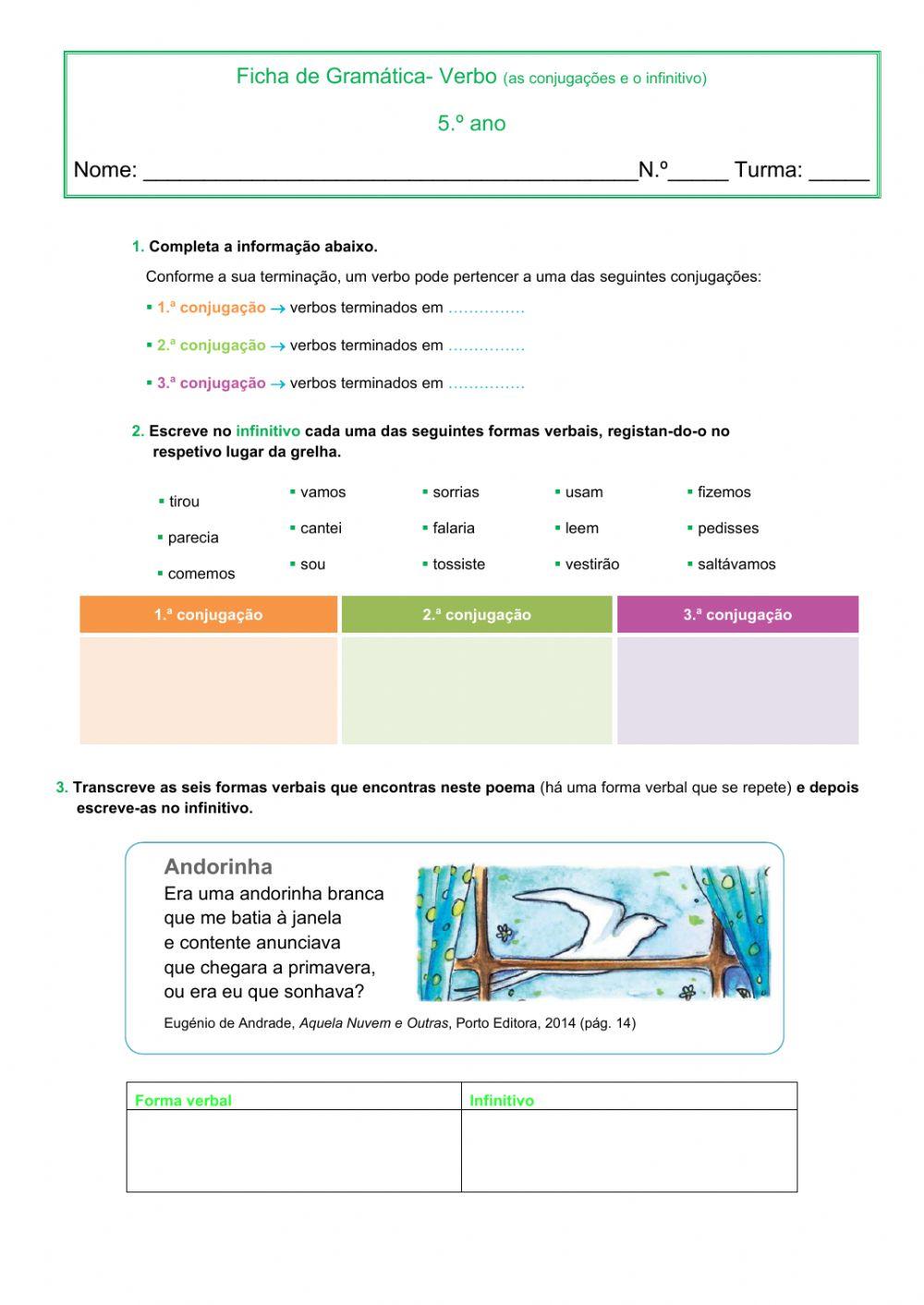 Gramática- verbo (infinitivo e conjugações)