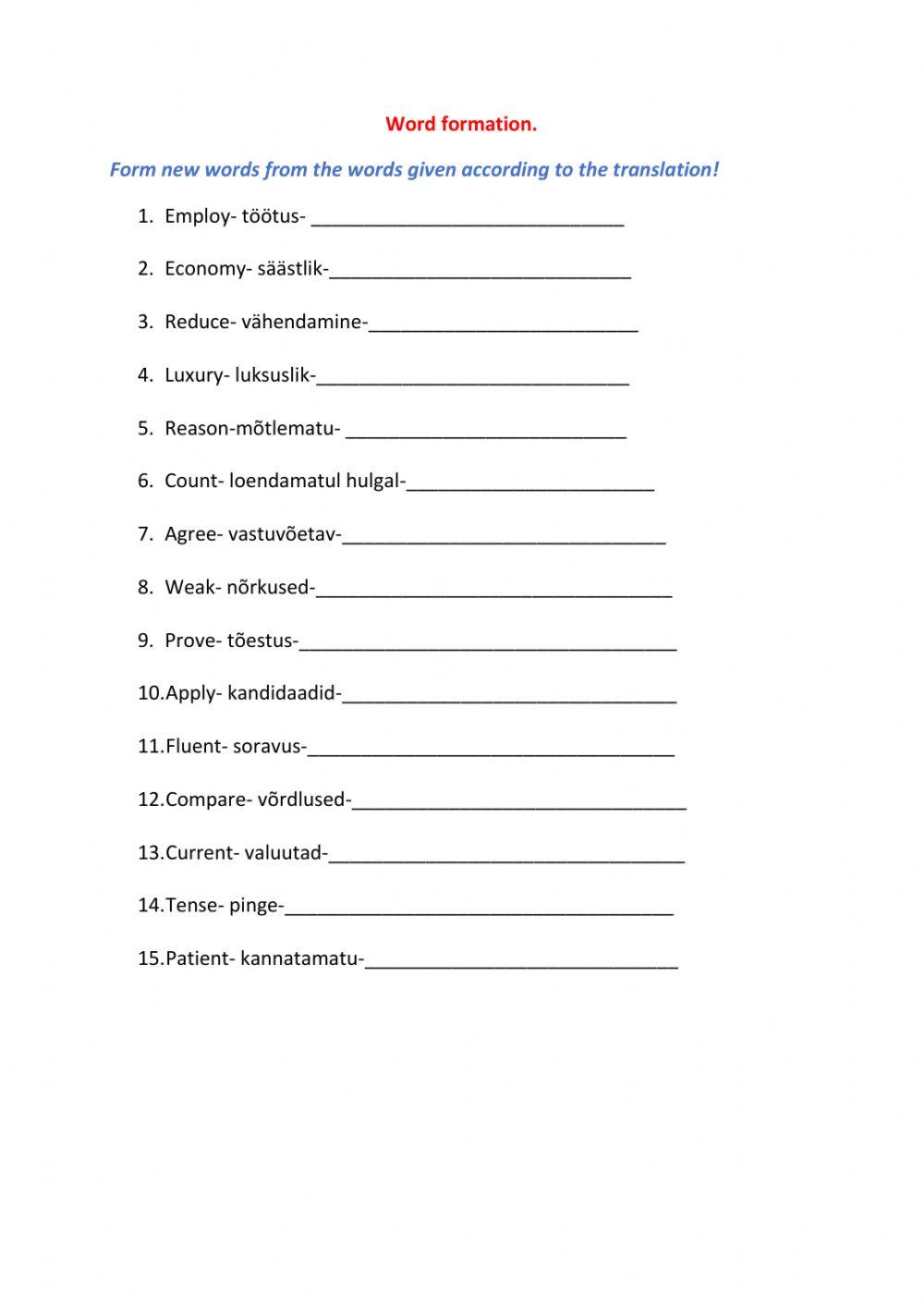 Word Formation online exercise for Grades 10-12 | Live Worksheets