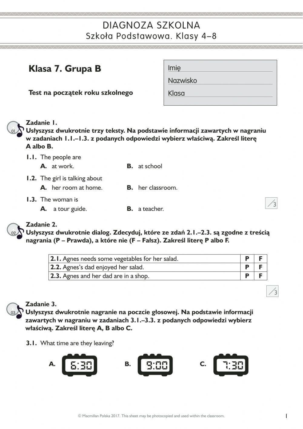 Test semestralny-j.ang. kl.7