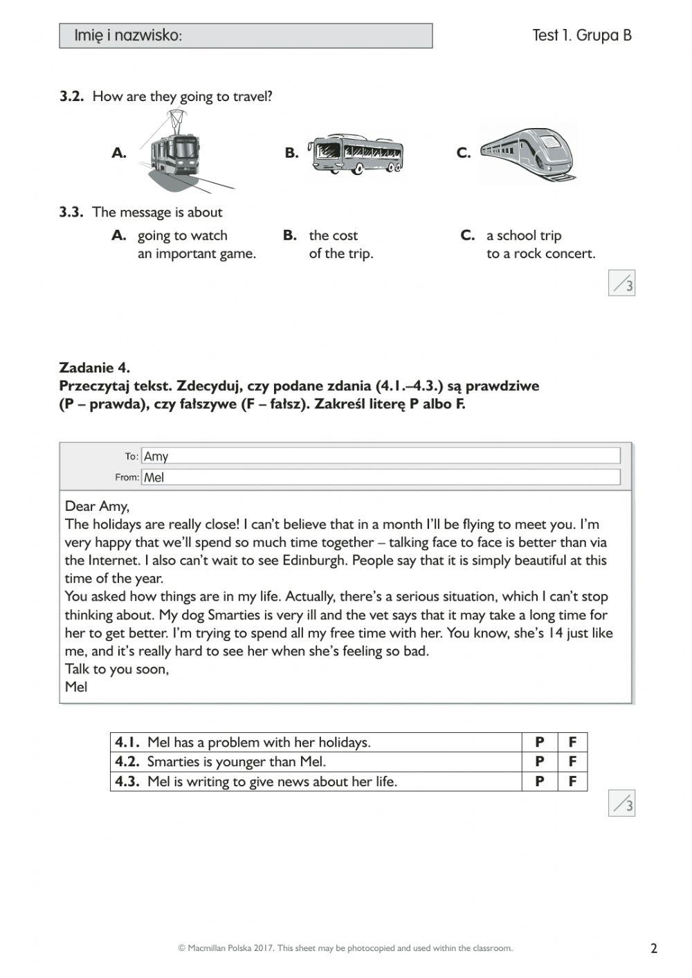 Test semestralny-j.ang. kl.7