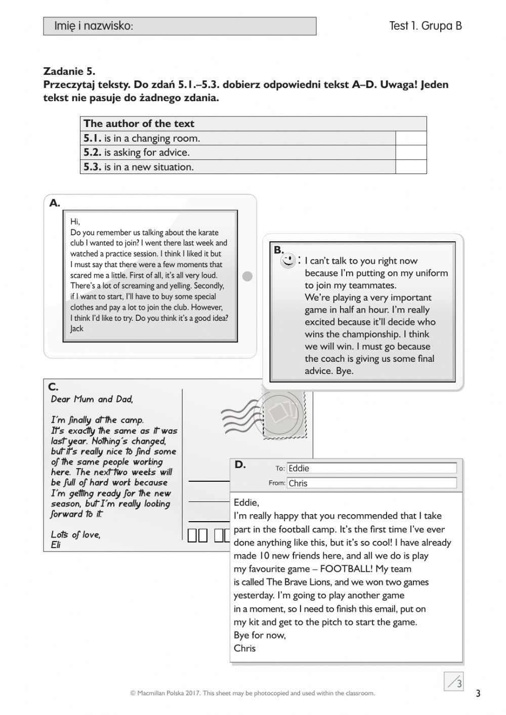 Test semestralny-j.ang. kl.7