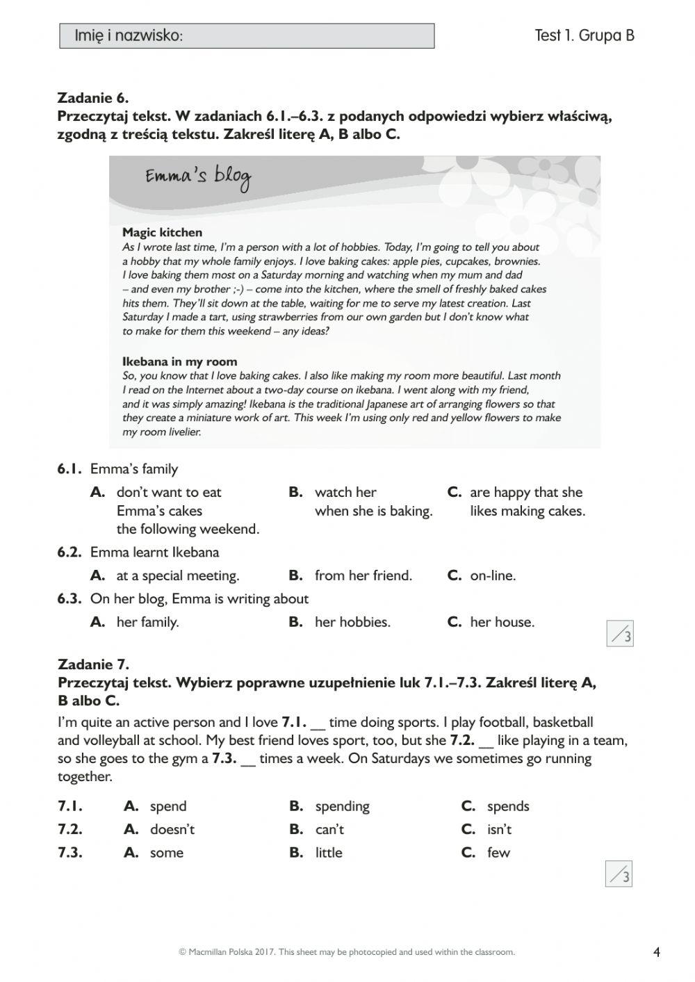 Test semestralny-j.ang. kl.7