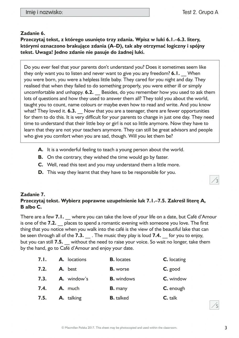 Test semestralny-j.ang. kl.8