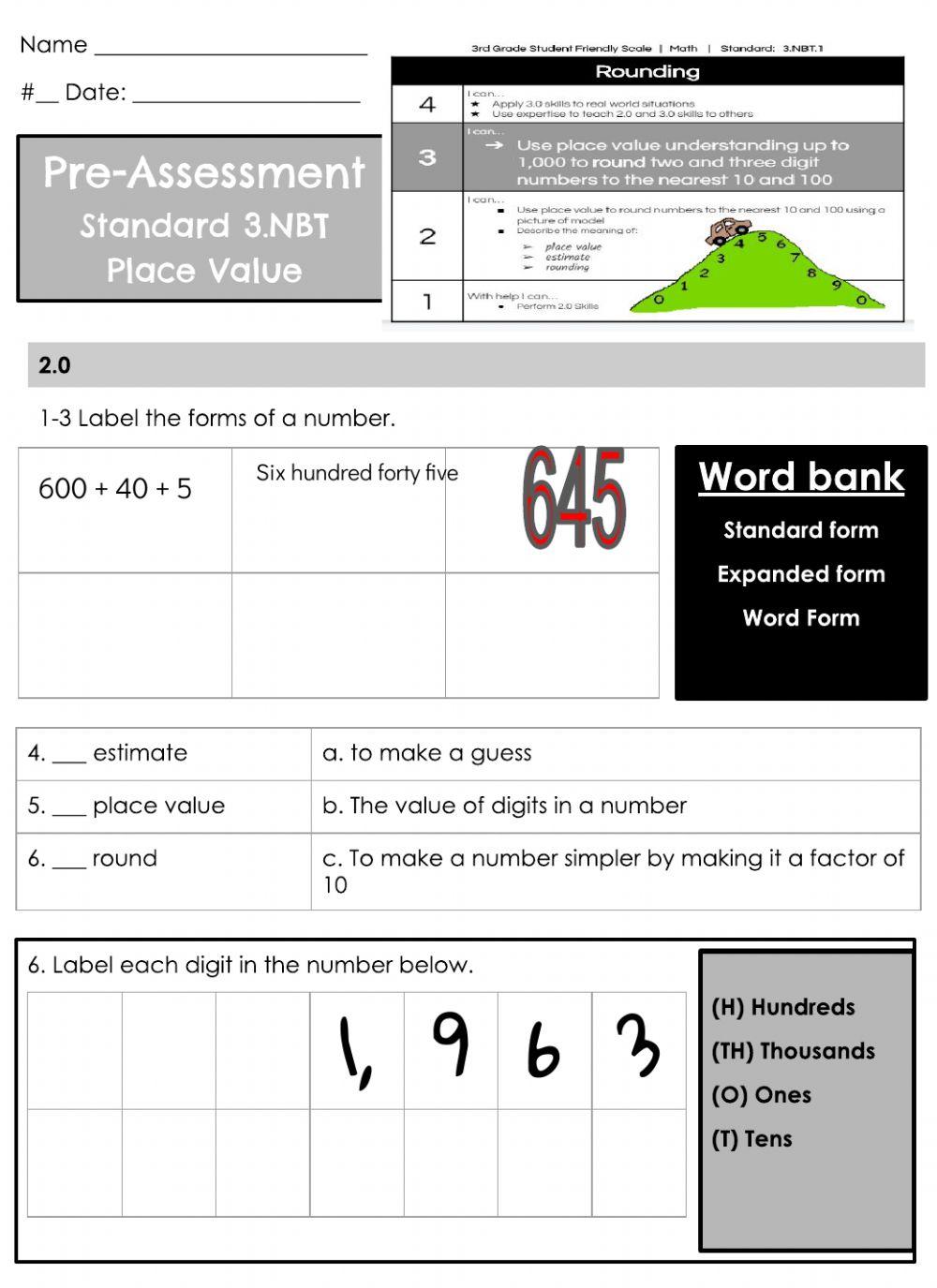 Pre Assessment 3 NBT 1 worksheet Live Worksheets