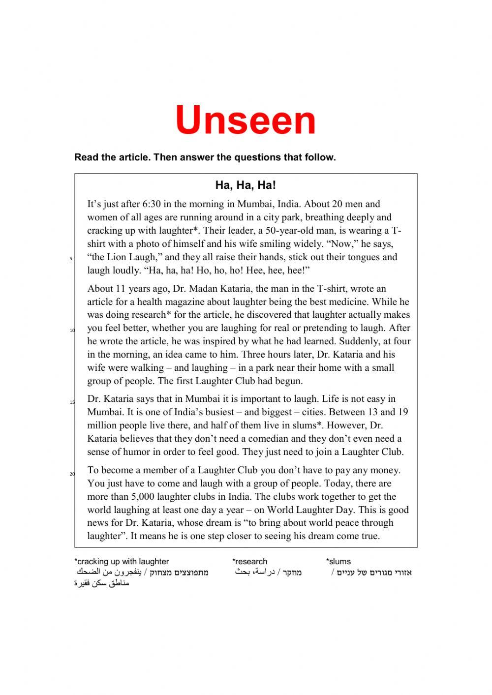 Unseen Unit 2 Keep Thinking