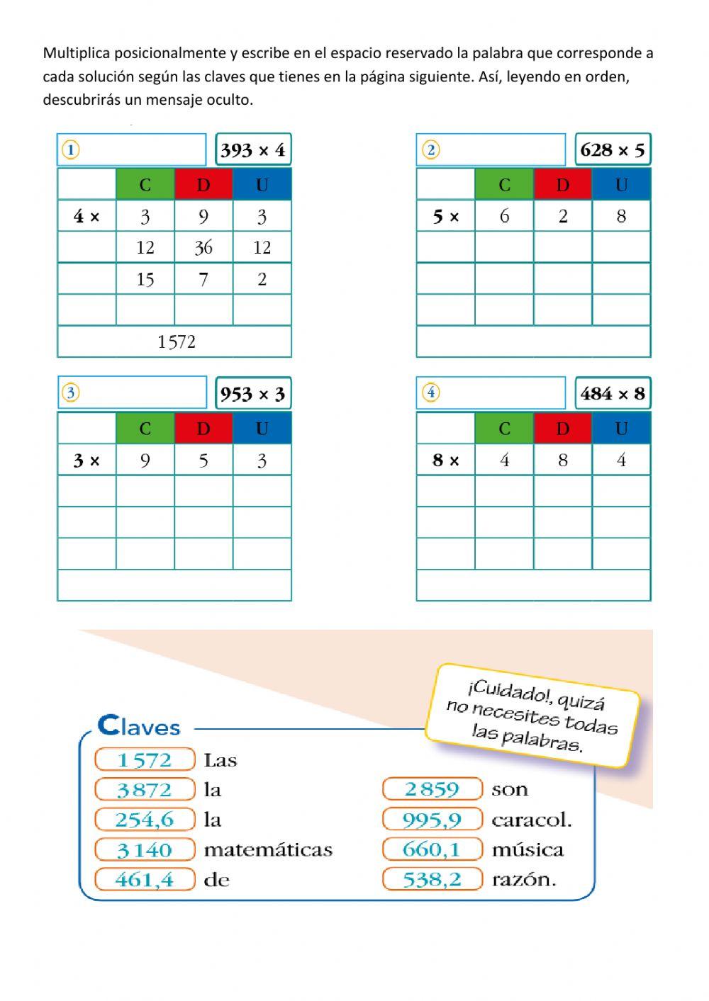 Multiplicaciones valor posicional Multiplicaciones valor posicional
