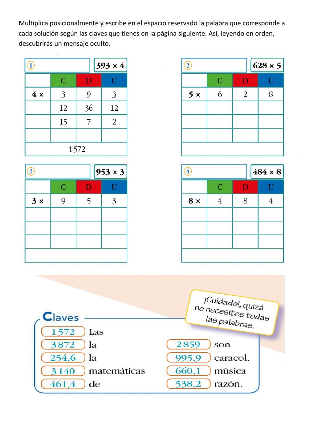 Multiplicaciones valor posicional