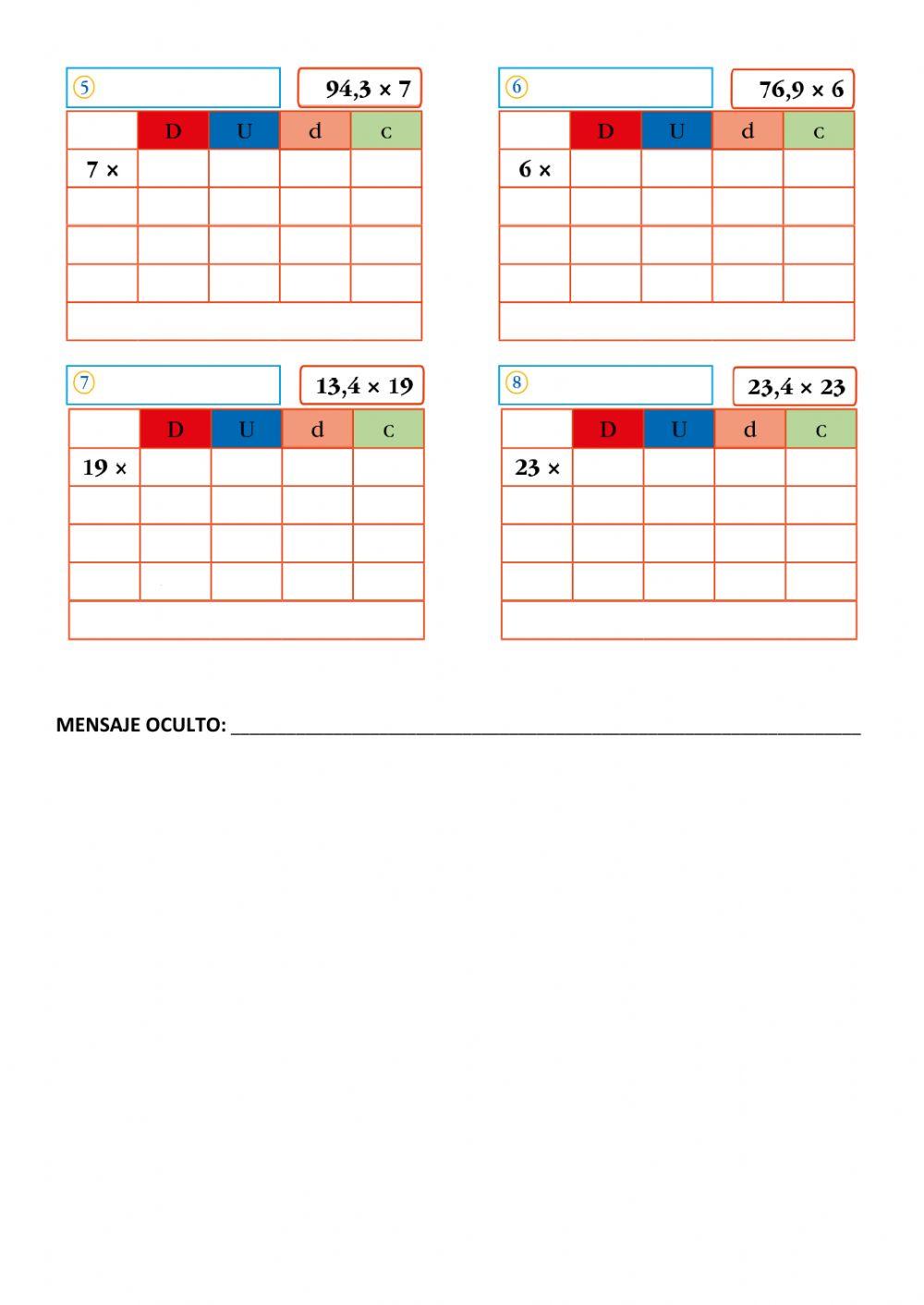 Multiplicaciones valor posicional