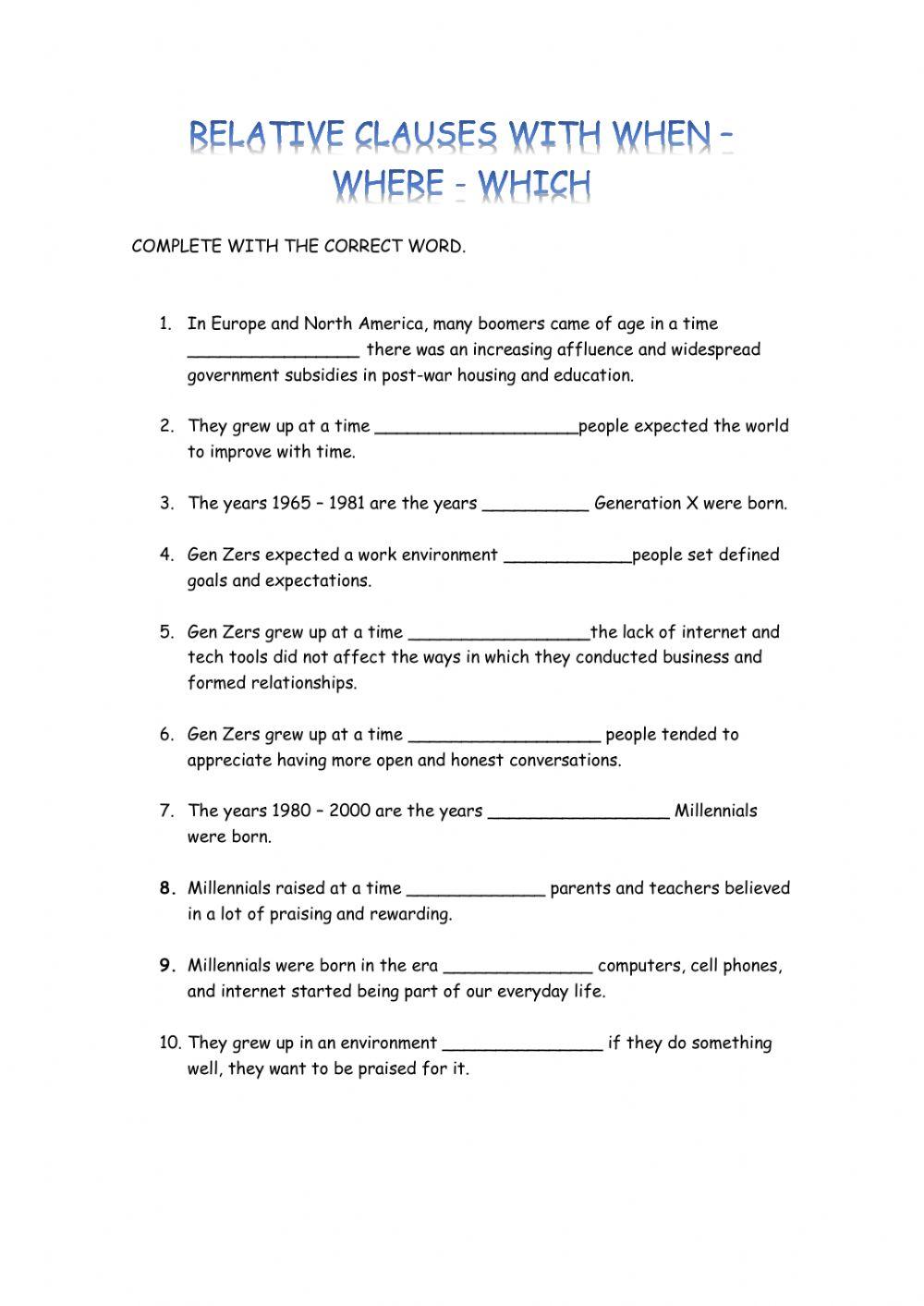 Relative clauses grammar 2 practice online exercise for live worksheets