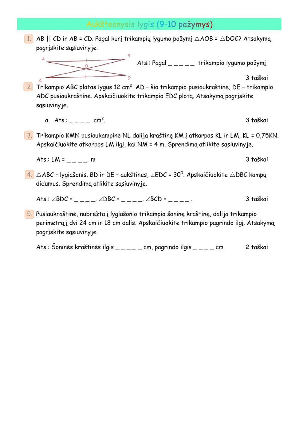 Trikampių lygumo požymiai. Savybių taikymas 1 var