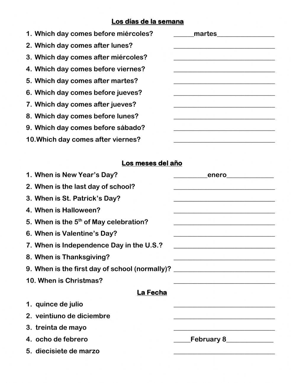 Days and Months in Spanish - PDF Worksheet - Spanish Learning Lab