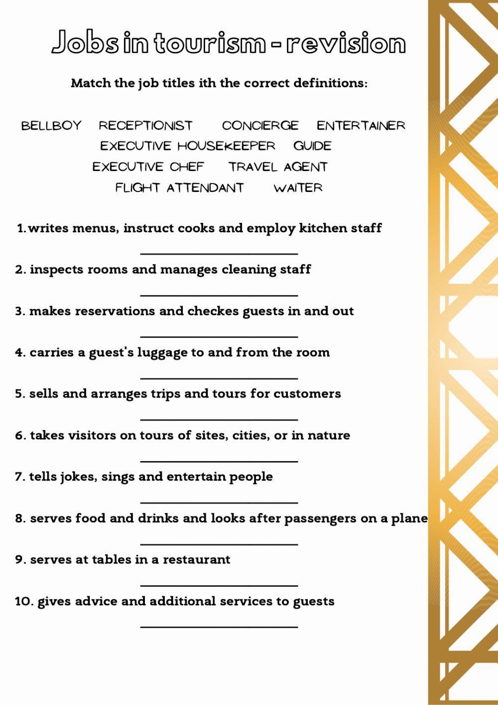 Jobs in tourism - revision