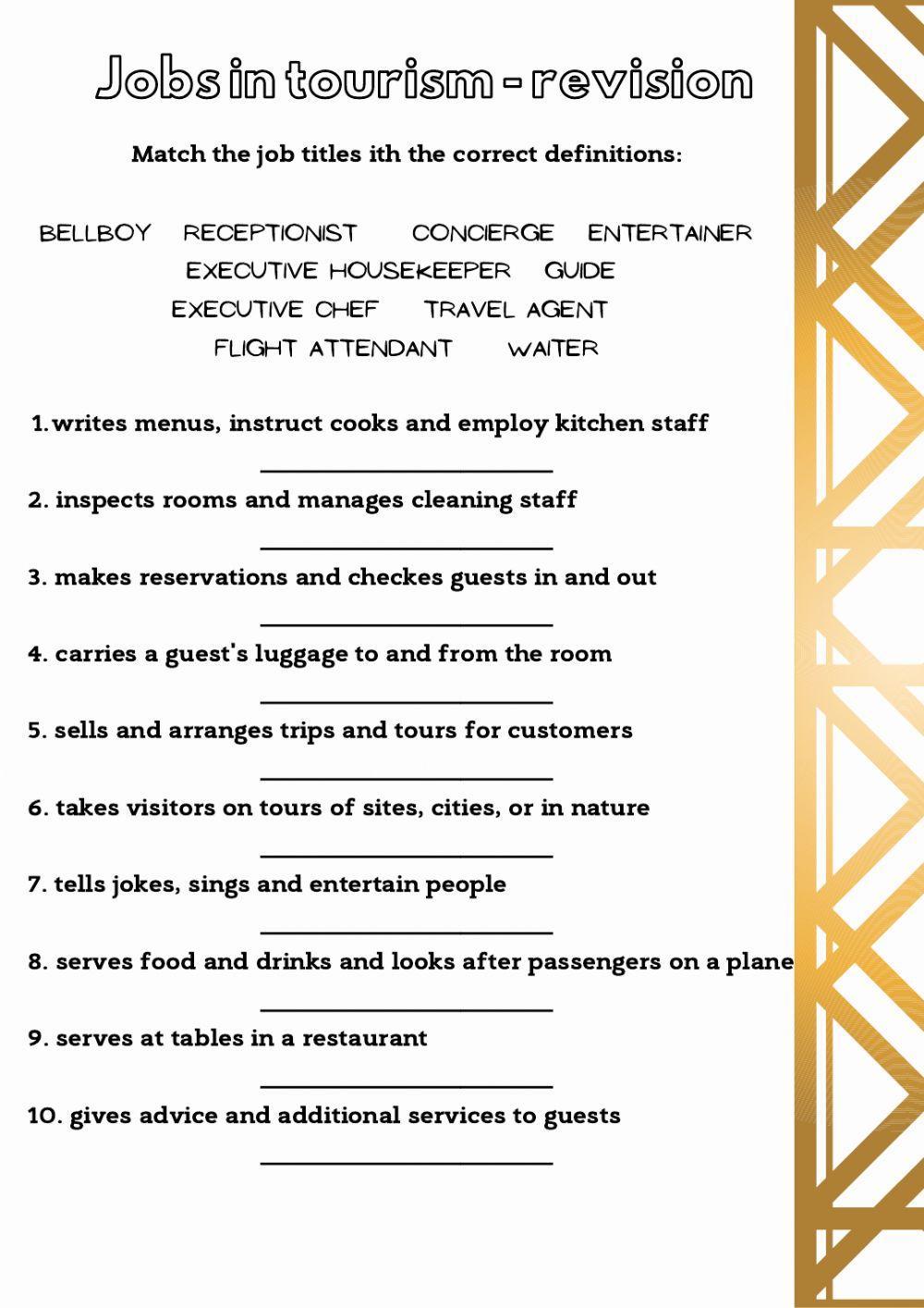 Jobs in tourism - revision