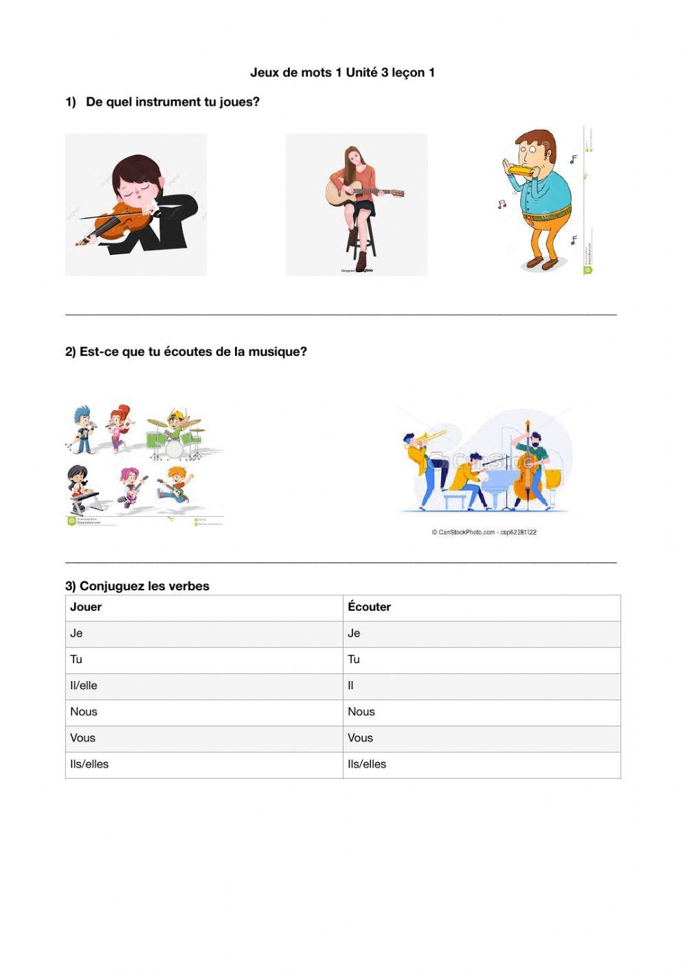 Jeux de mots unité 3 leçon 1