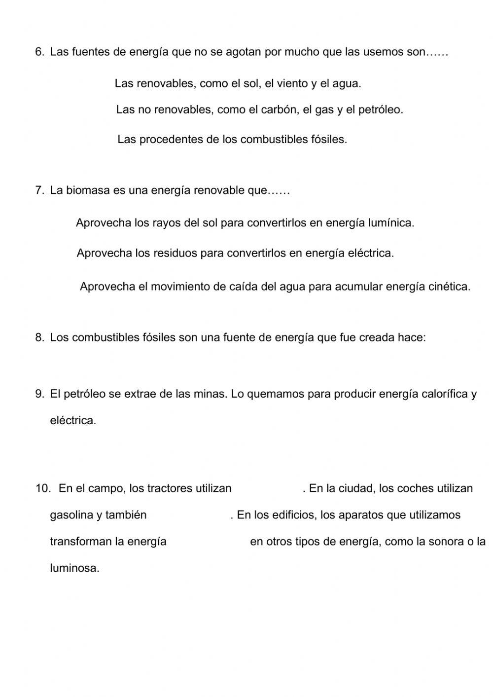 Compruebo lo que se. La energía parte 1