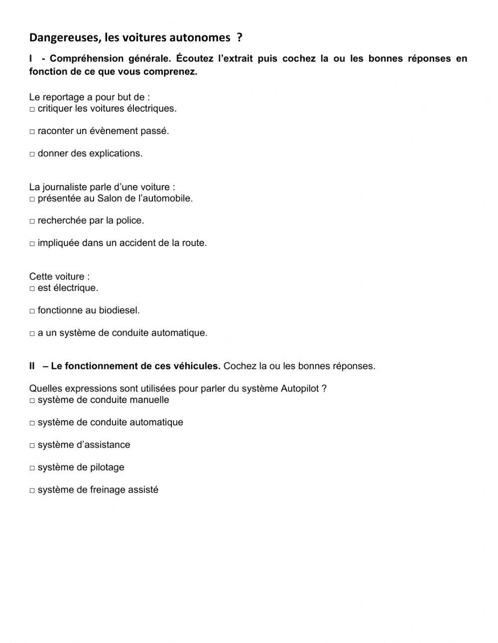 Ecoute:  les voitures Autonomes