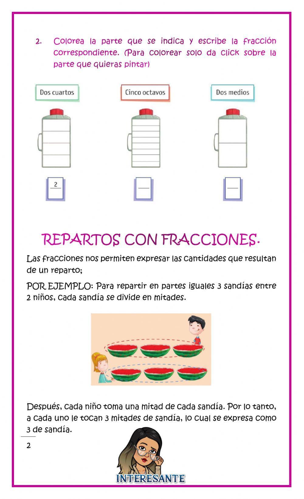 Usos y repartos con fracciones