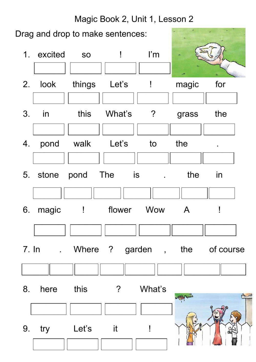 Sentence building Magic Book 2 Unit 1 Lesson 2