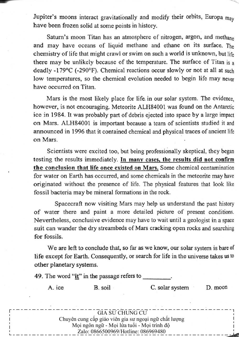 Đề thi đánh giá năng lực ngoại ngữ Tiếng Anh vào lớp 10 Chuyên ngoại ngữ - Số 7.2