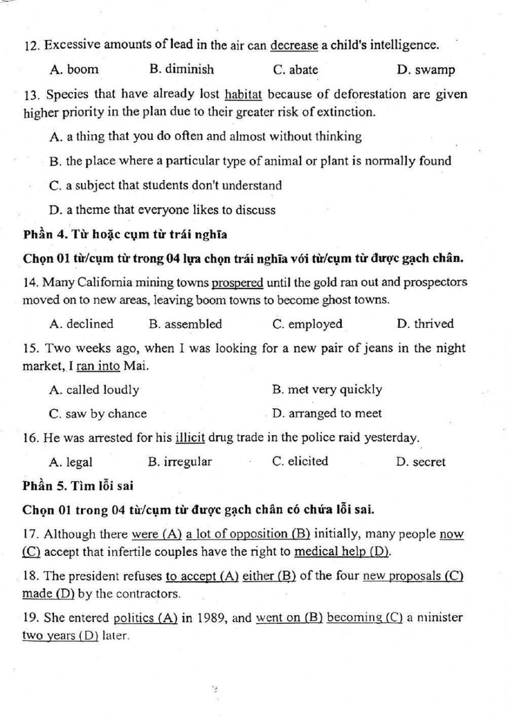 Đề thi đánh giá năng lực ngoại ngữ Tiếng Anh vào lớp 10 Chuyên ngoại ngữ - Số 8.1