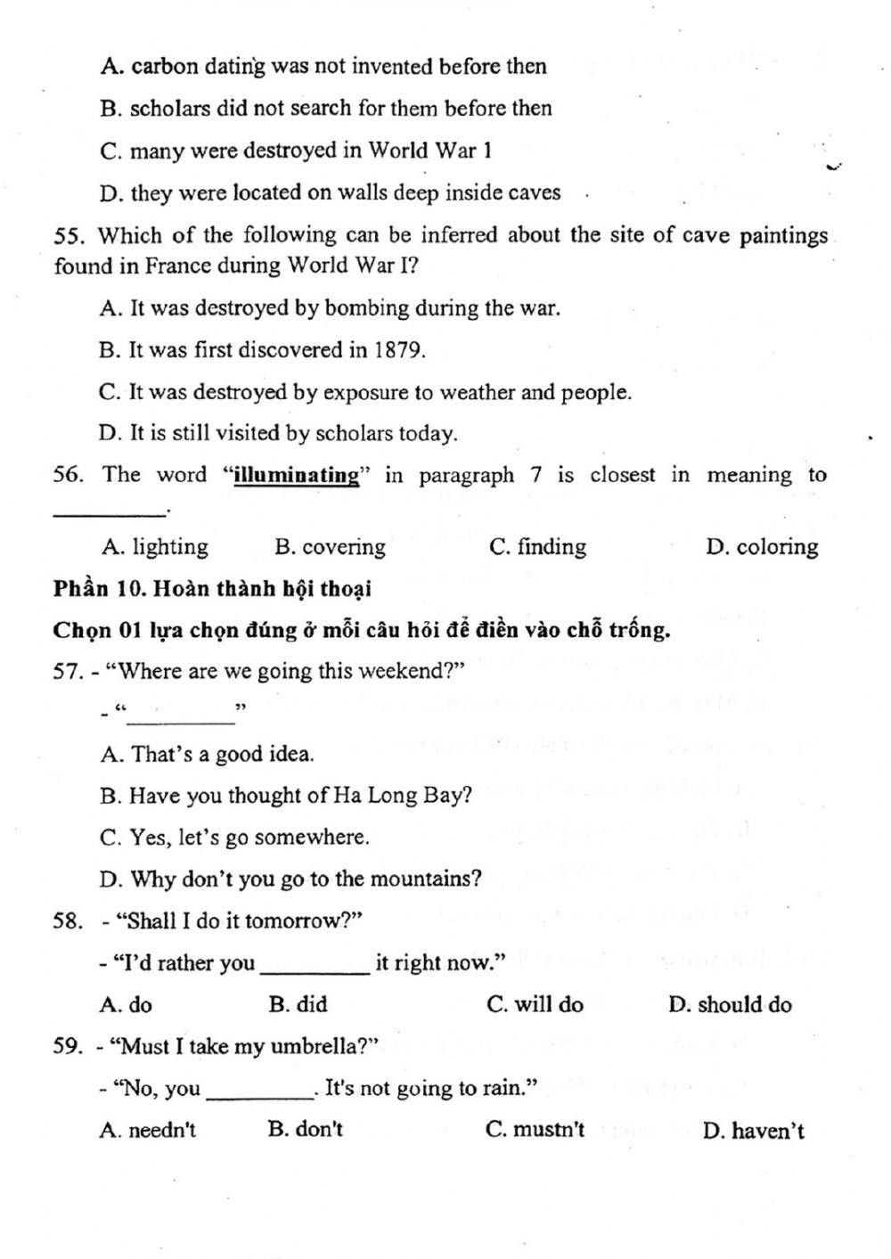 Đề thi đánh giá năng lực ngoại ngữ Tiếng Anh vào lớp 10 Chuyên ngoại ngữ - Số 8.2