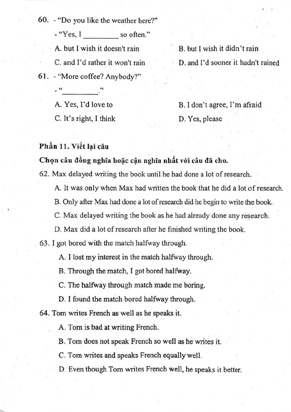 Đề thi đánh giá năng lực ngoại ngữ Tiếng Anh vào lớp 10 Chuyên ngoại ngữ - Số 8.2
