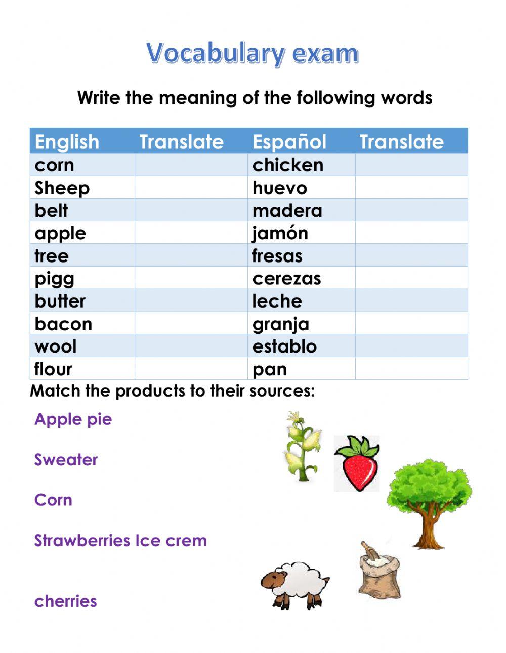 Vocabulary exam- on the farm