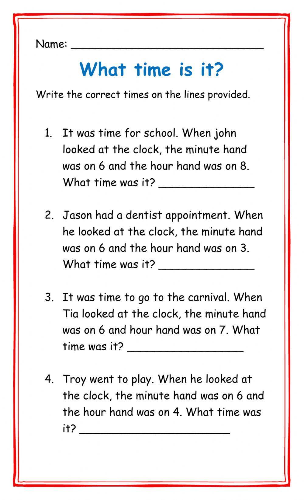 Telling time word problem