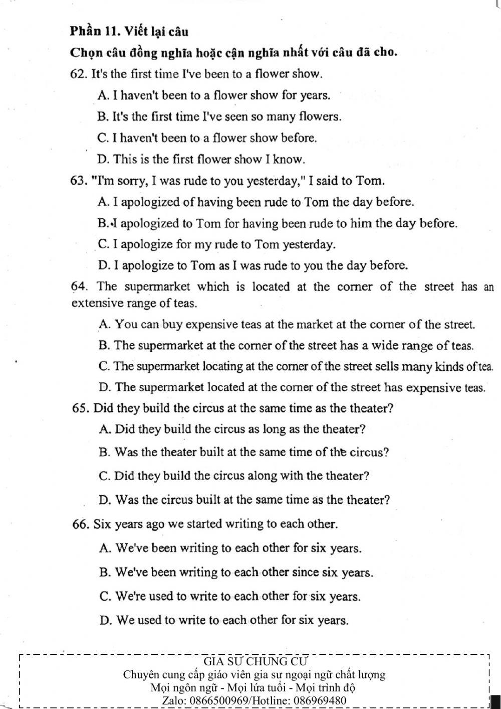 Đề thi đánh giá năng lực ngoại ngữ Tiếng Anh vào lớp 10 Chuyên ngoại ngữ - Số 9.12