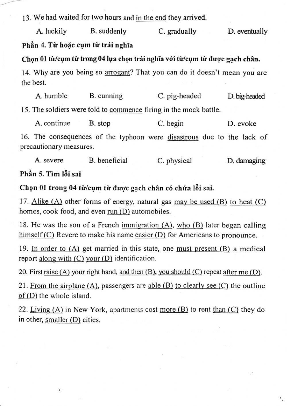 Đề thi đánh giá năng lực ngoại ngữ Tiếng Anh vào lớp 10 Chuyên ngoại ngữ - Số 10.1