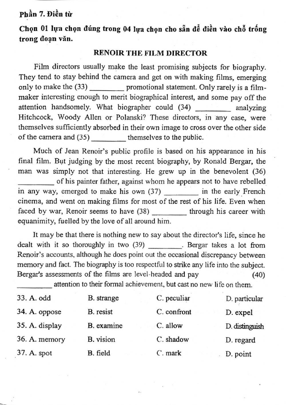 Đề thi đánh giá năng lực ngoại ngữ Tiếng Anh vào lớp 10 Chuyên ngoại ngữ - Số 10.1