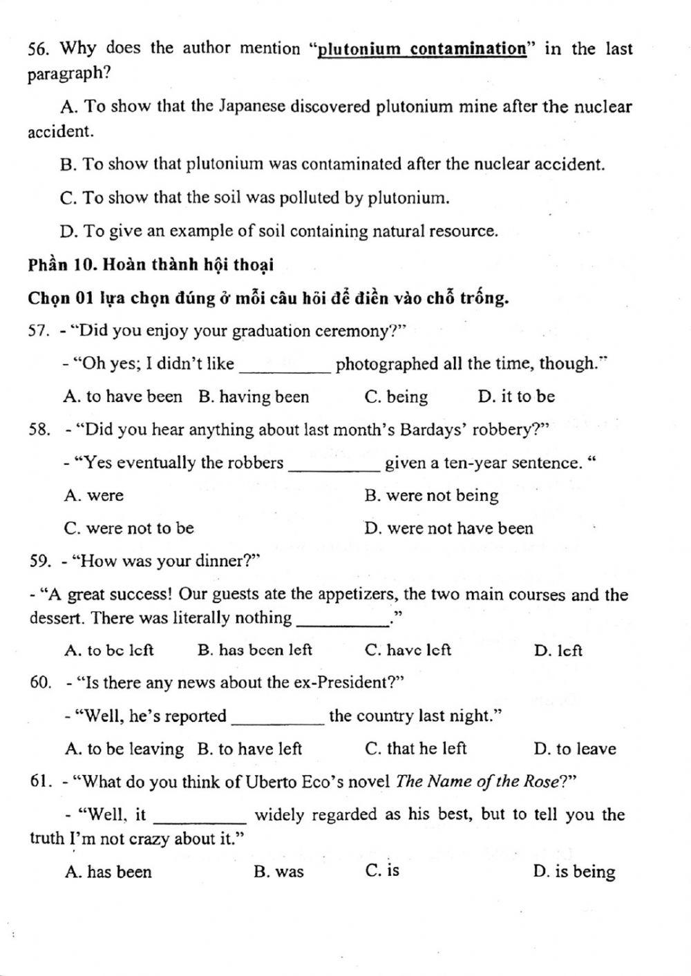 Đề thi đánh giá năng lực ngoại ngữ Tiếng Anh vào lớp 10 Chuyên ngoại ngữ - Số 10.2