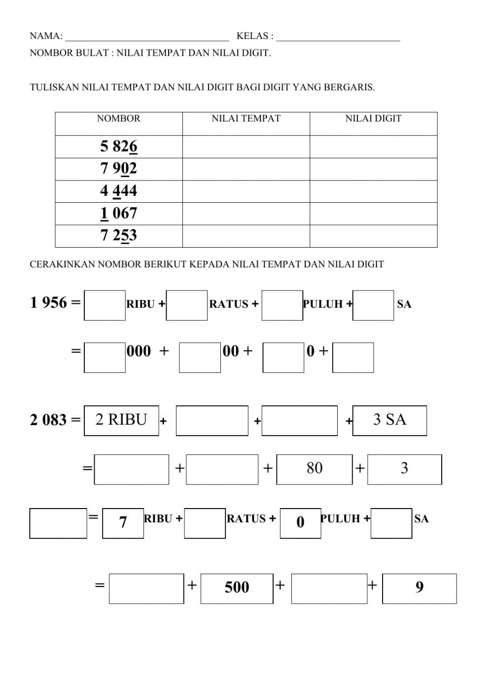 Latihan Nilai Tempat Tahun 3