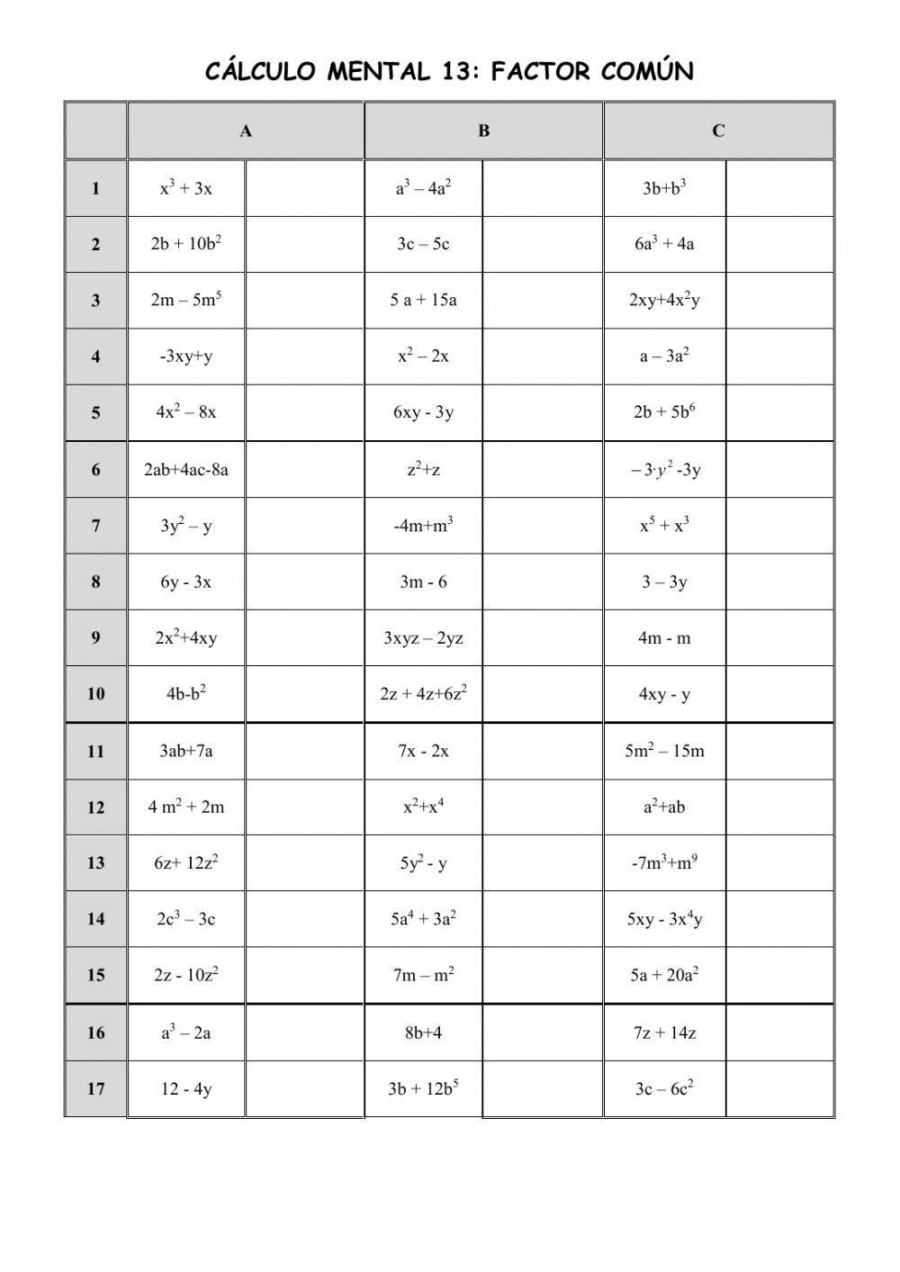 Cálculo mental 13: Factor común