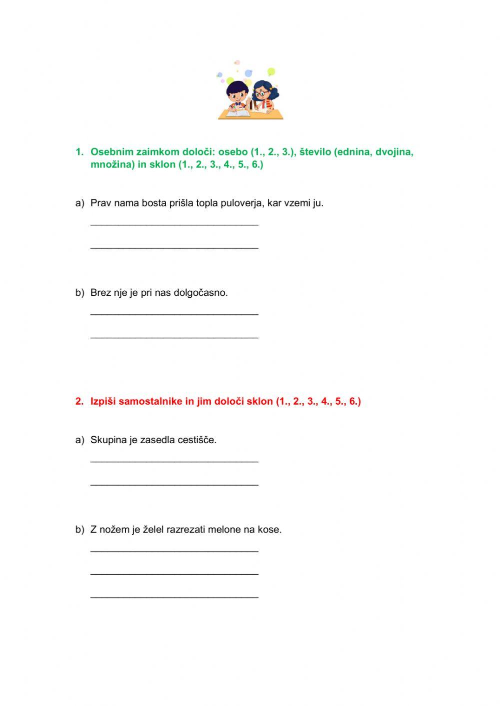 Utrjevanje samostalnikov in zaimkov