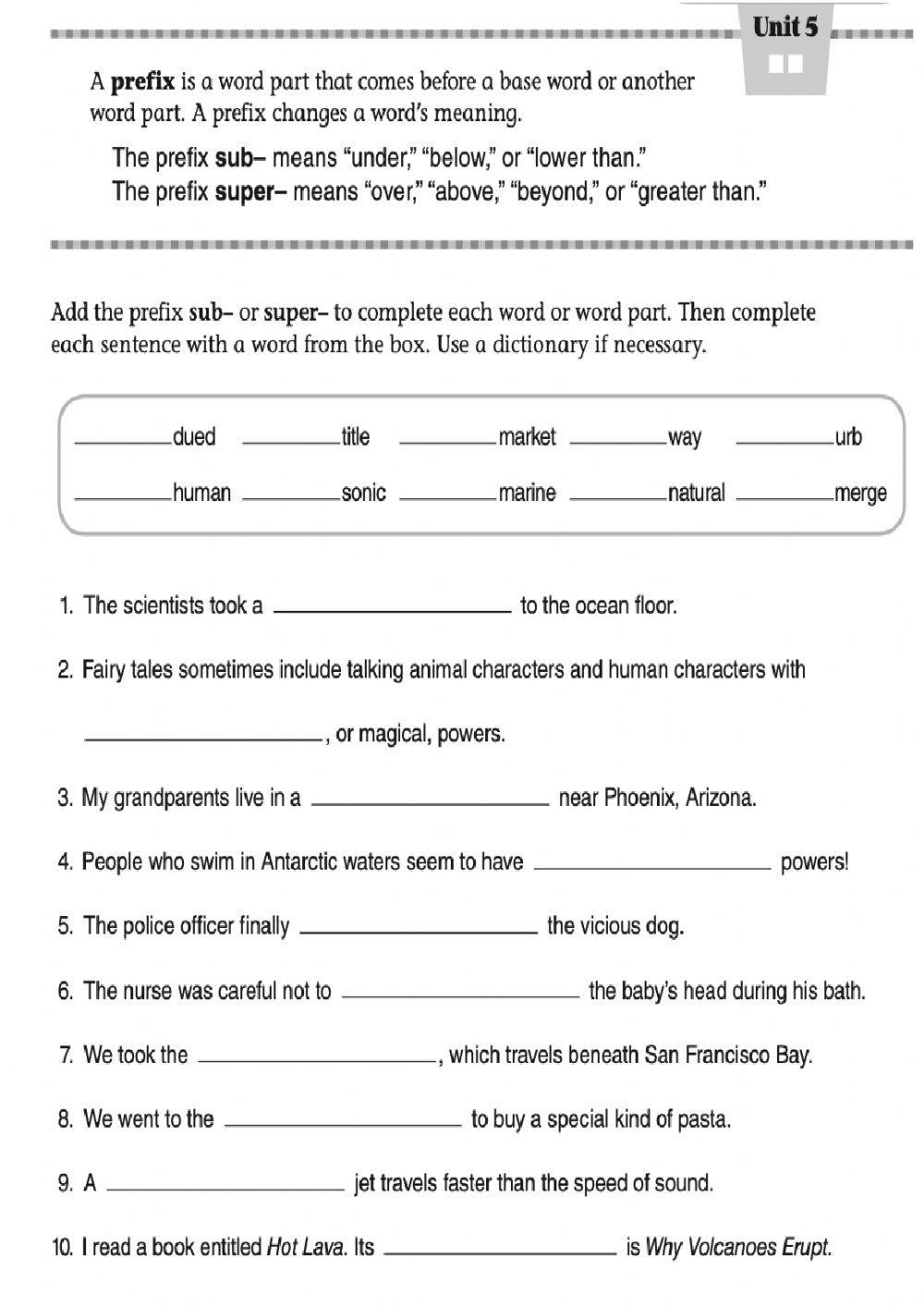 Vocabulary- Prefixes. Practice 3