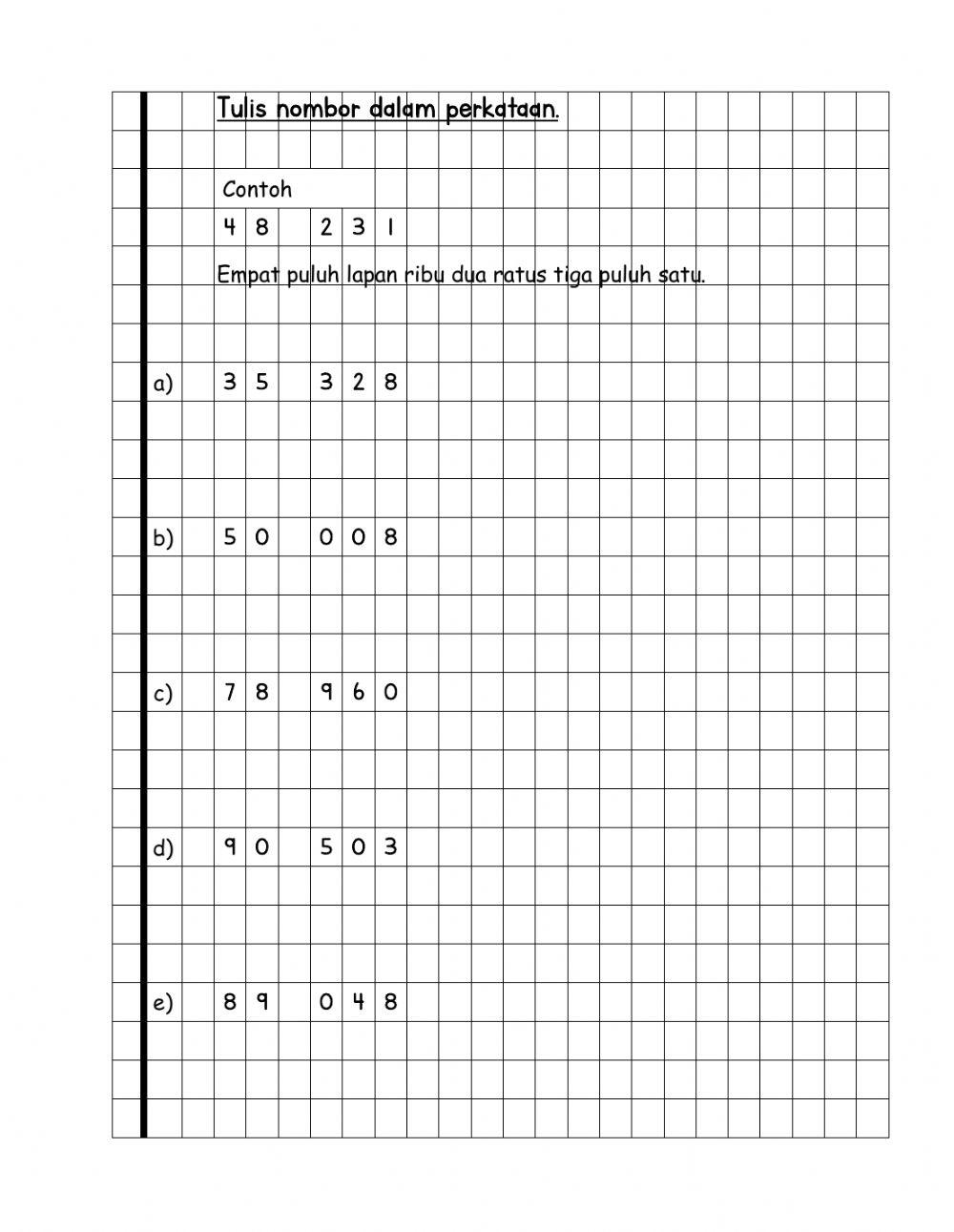 Tulis nombor dalam angka dan perkataan