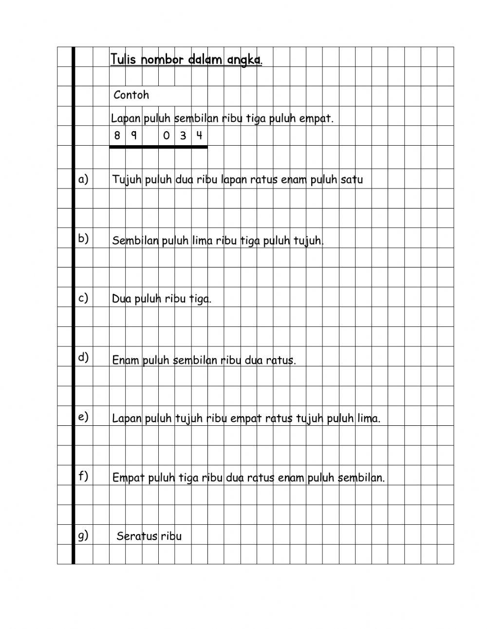 Tulis nombor dalam angka dan perkataan