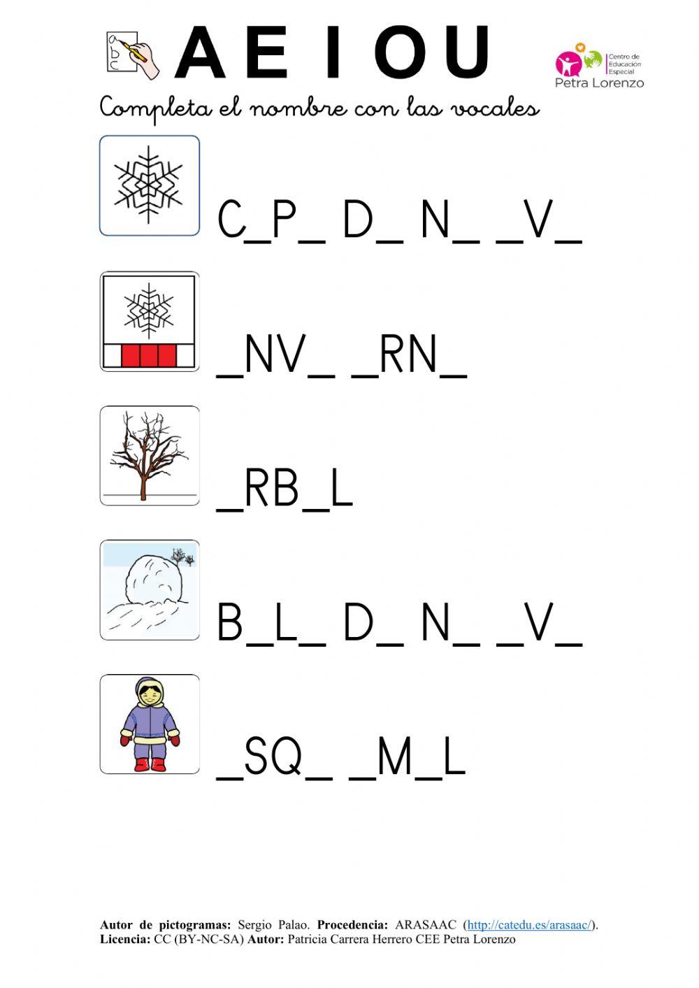 SA Invierno. Completar el vocabulario