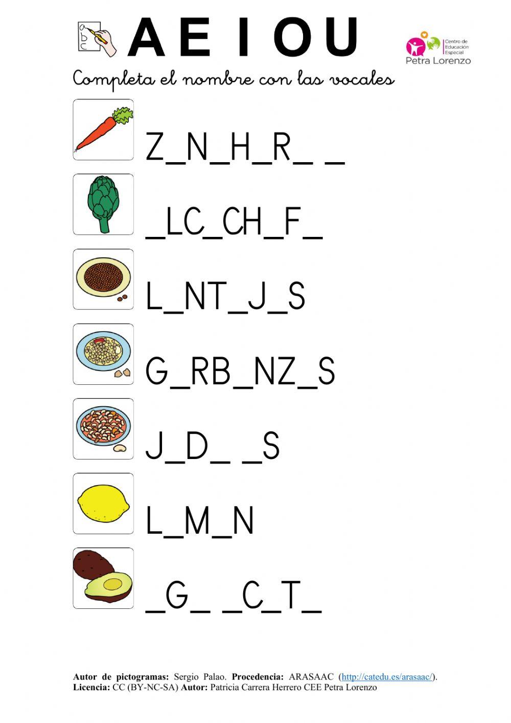 SA Invierno. Completar el vocabulario