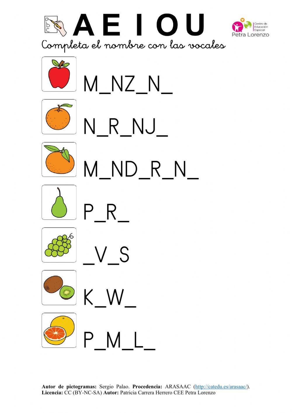 SA Invierno. Completar el vocabulario