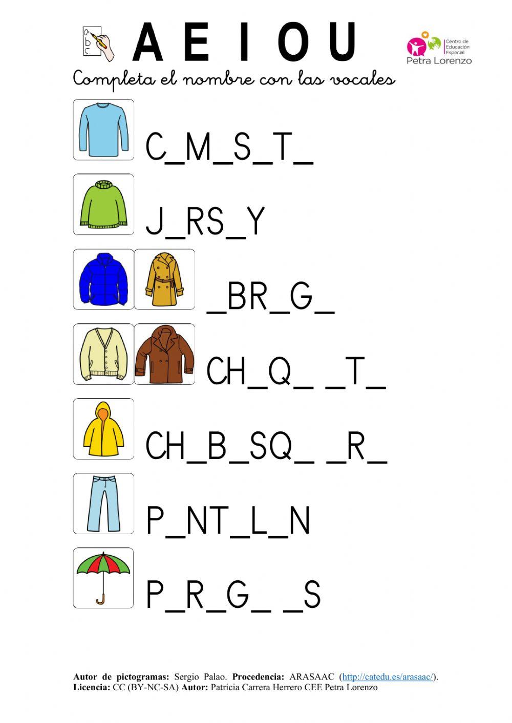 SA Invierno. Completar el vocabulario