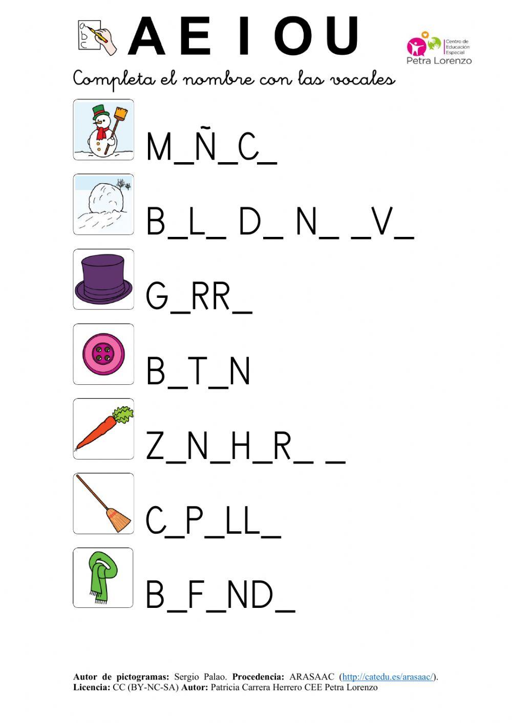 SA Invierno. Completar el vocabulario